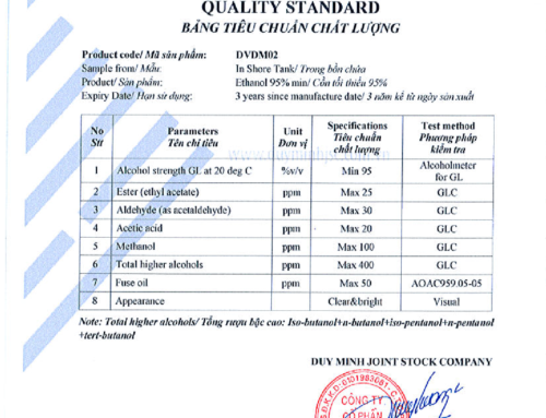 DVDM02- Industrial grade from cassava – Ethanol min 95% – Quality standard 02